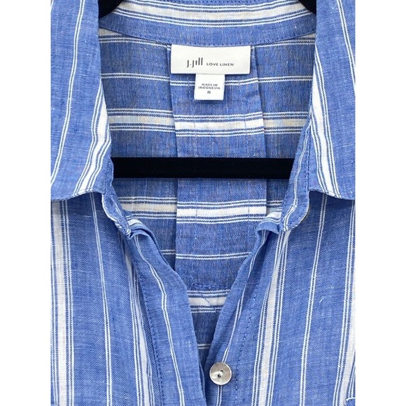 J Jill Love‎ Linen Shirt womens Medium Blue & White Striped Linen Button-Up - Picture 3 of 11